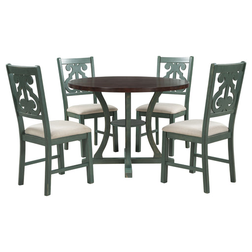 5 Piece Round Dining Table And Chair Set With Unique Legs And Hollow Chair Back Hearth and Haven
