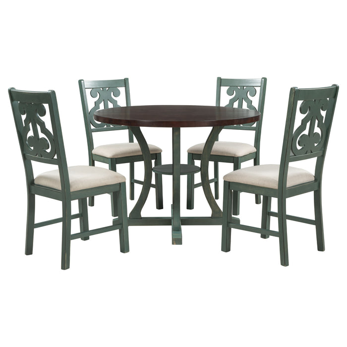 5 Piece Round Dining Table And Chair Set With Unique Legs And Hollow Chair Back Hearth and Haven