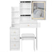 Cabinet Vanity Table & Cushioned Stool, USB Power Station, Hair Dryer Bracket - White Home Essentials