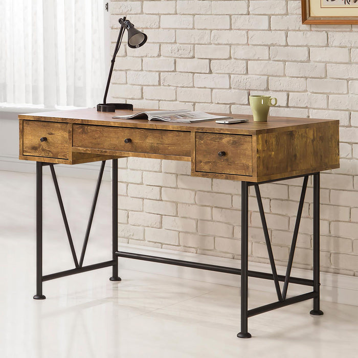 3 Drawer Writing Desk With Handles - Brown Furniture Max