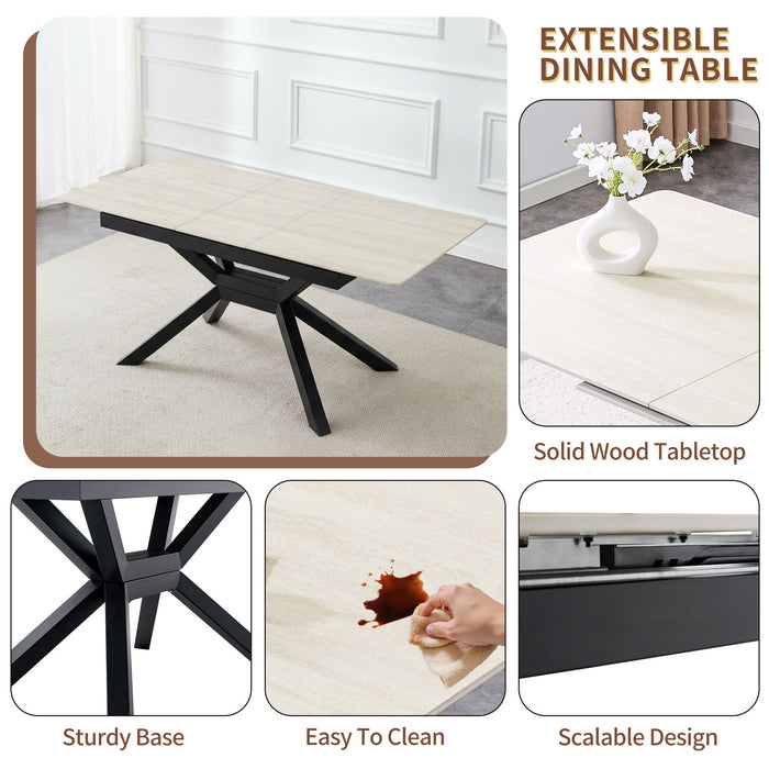 Rectangular Extendable Dining Table With Geometric X Frame, Kitchen Table For Dining Room - Beige