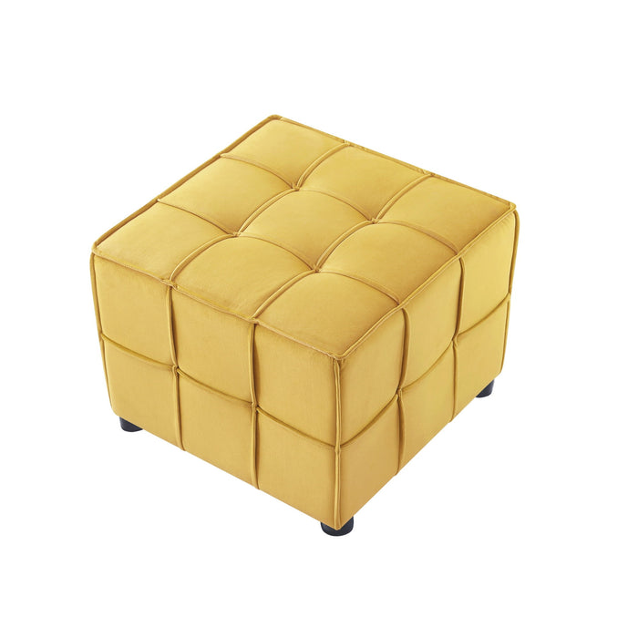 Velvet Cube Ottoman - Yellow / Black