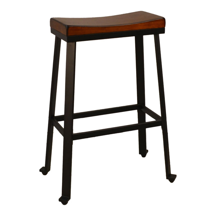 Steel Backless Bar Height Chair With Footrest 30" - Chestnut and Black