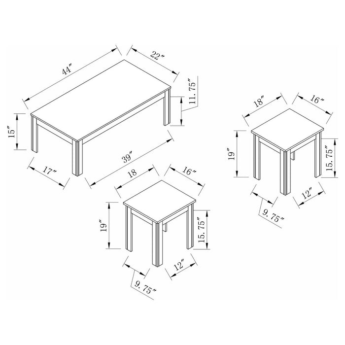 3 Piece Rectangle Occasional Set, Living Room Furniture - Black