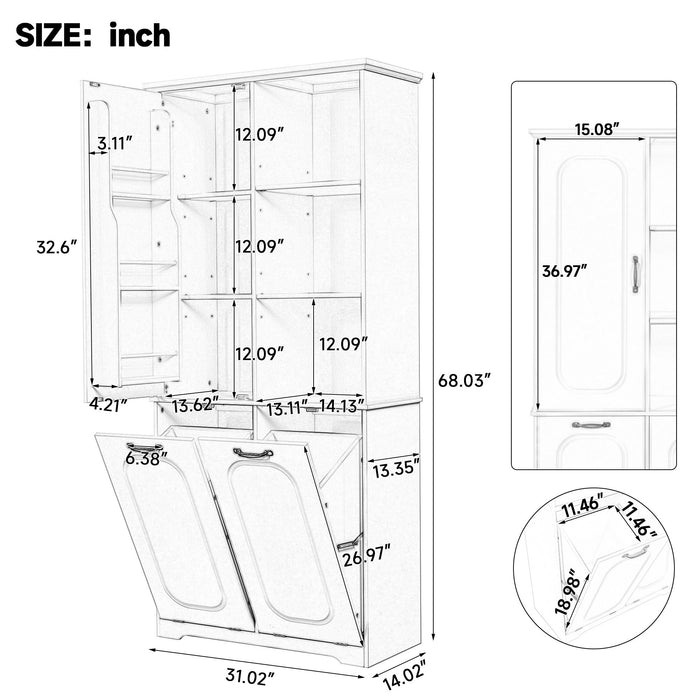 Freestanding Tall Storage Cabinet With 2 Tilt Out Hampers Noble House