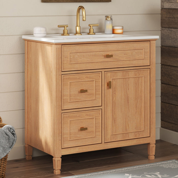 Bathroom Vanity With Sink, Flip Drawer & Adjustable Shelf - Natural Hearth and Haven