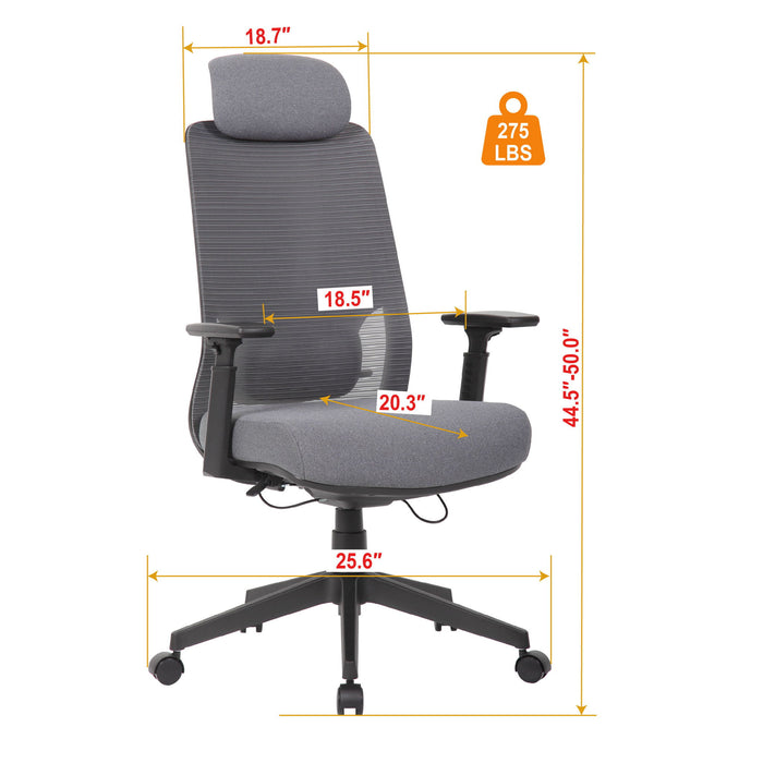 High Back Ergonomic Office Chair With Adjustable Headrest & 5D Armrest, Height Adjustable Swivel For Home Office - Antique Gray Home Essentials