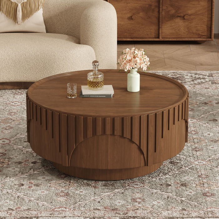 Round Fluted Drum Coffee Table With Sturdy Base For Living Room Hearth and Haven
