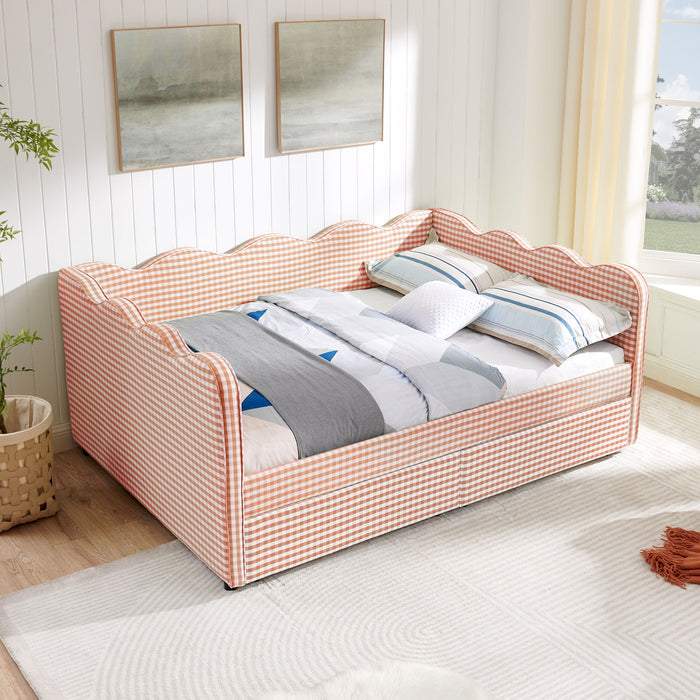 Gingham Daybed With USB Charging Port, Wave-Shaped Design Home Essentials