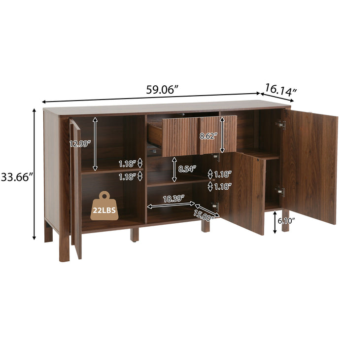 Colored Fluted Sideboard With 3 Doors And 1 Drawer Noble House
