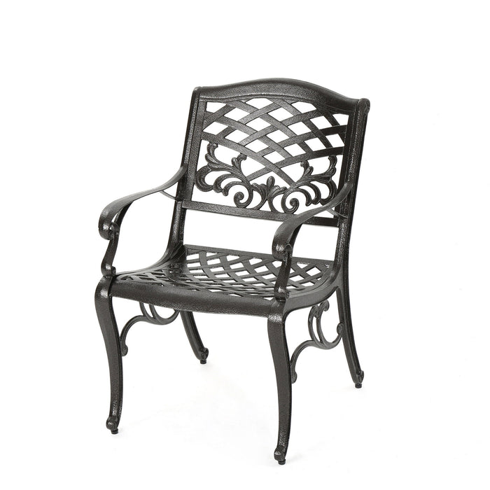 Luminea - Outdoor Aluminum Dining Chair With Scroll Design, Lattice Pattern And Cabriole Legs - Bronze