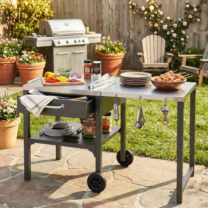 Foldable Outdoor Kitchen Cart With Storage For Patio Hearth and Haven