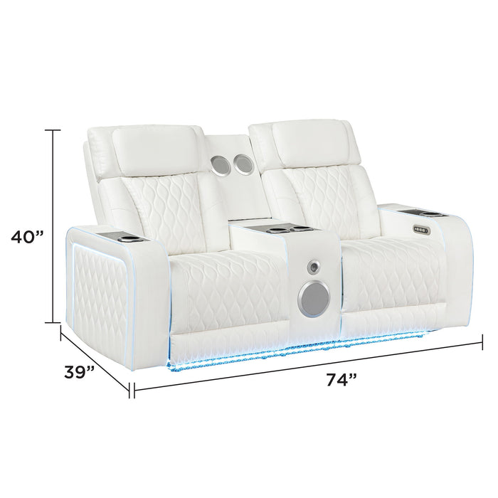 Electra - Power Reclining Loveseat With Power Headrests, Console, Speakers, Massage, LED Lighting And USB Control Matrix Furniture Group