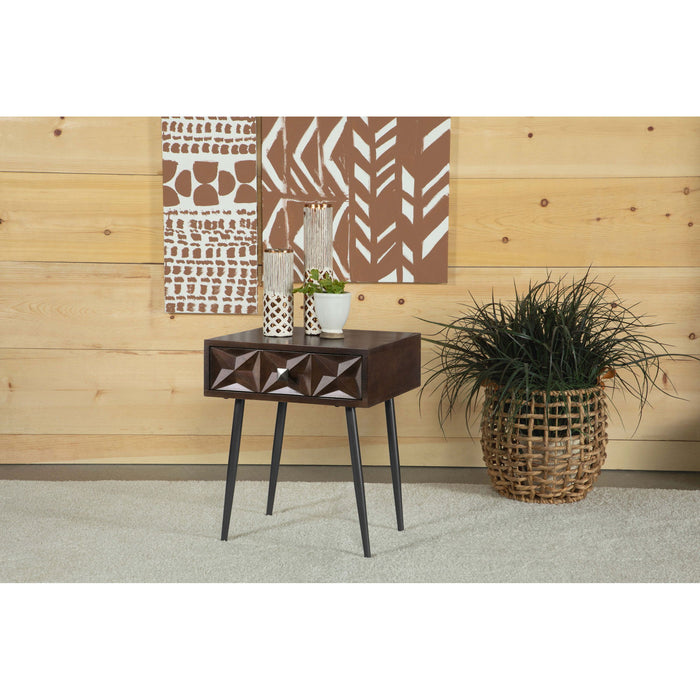 Gibson - Coffee 1 Drawer Rectangular Side Table With Angled Legs - Coffee Furniture Max