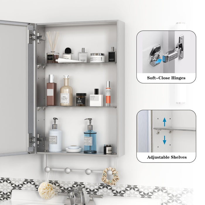Medicine Cabinet, Wall Mounted Bathroom Mirror With Storage, Adjustable Shelves - Silver Home Essentials