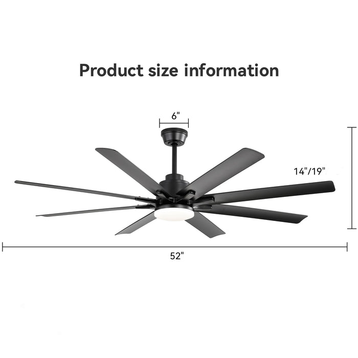 52" Smart Ceiling Fan With 8 Blades, Voice Remote Control, 6 Wind Speeds, LED Light - Black Daily Nest
