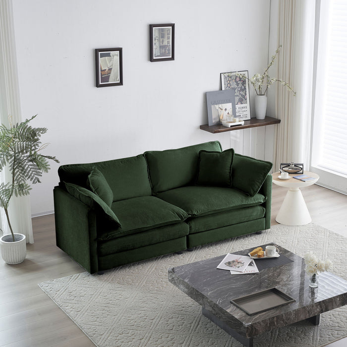 Modern Fabric Loveseat Sofa Couch For Living Room, Upholstered Large Size Deep Seat 2 - Seat Sofa With 4 Pillows - Green Chenille
