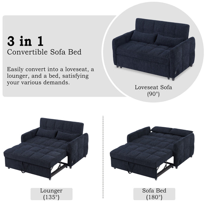 Loveseat Sofa Pull-Out Bed With Adjustable Backrest, 3 USB Ports And 2 Lumbar Pillows For Living Room Hearth and Haven