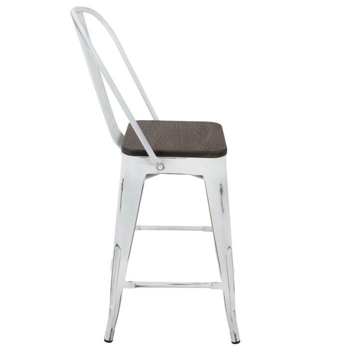 Oregon - Industrial High Back Counter Stool (Set of 2) - Vintage White / Espresso Lumi Source