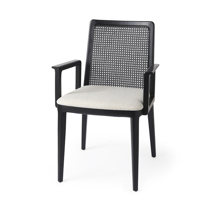 Uholstery And Cane Dining Armchair - Black / Cream