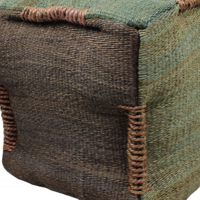 Jute Cube Pouf Ottoman - Green And Brown