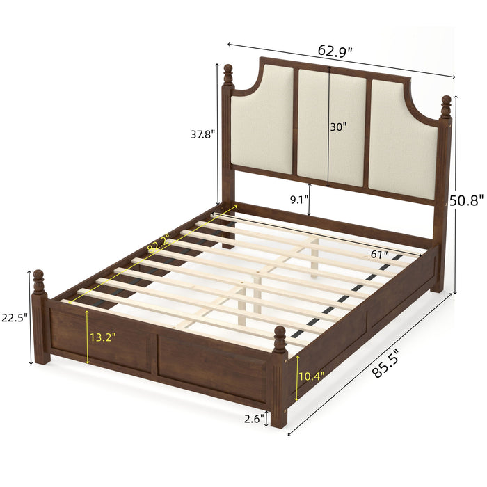 Farmhouse Platform Bed Frame & Tall Upholstered Headboard Home Essentials