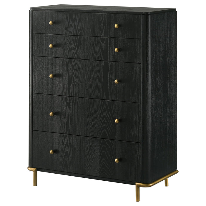 Anser - 5 Drawer Chest, Bedroom Storage Furniture - Black Furniture Max