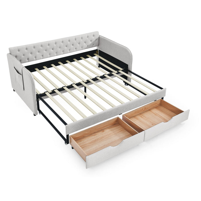 Daybed With Trundle And Storage Drawers, Flat Arms With Pocket Home Essentials