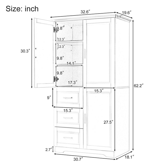 Tall Wide Storage Cabinet With Doors, 3 Drawers Hearth and Haven