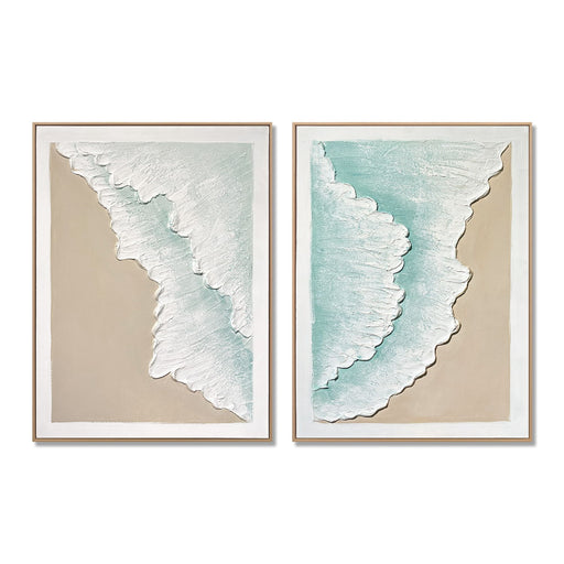 Framed Ocean Wave Wall Art, Textured Canvas Painting, Beach Decor For Living Room (Set of 2) - Aqua Blue Daily Nest
