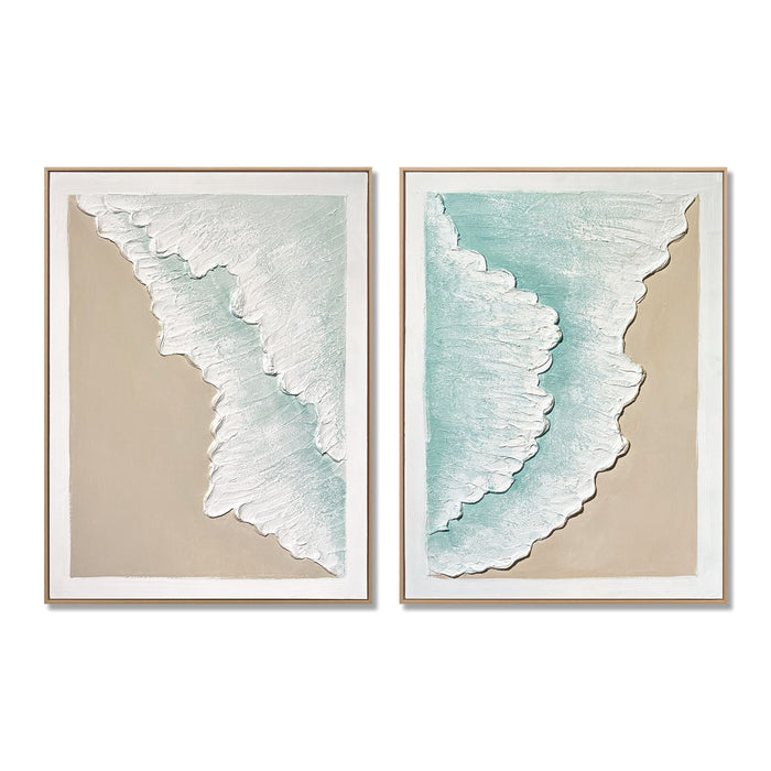 Framed Ocean Wave Wall Art, Textured Canvas Painting, Beach Decor For Living Room (Set of 2) - Aqua Blue Daily Nest