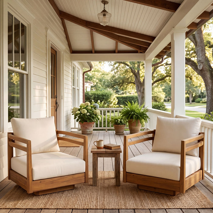 Outdoor Smooth Swivel Chair With Cushions Noble House