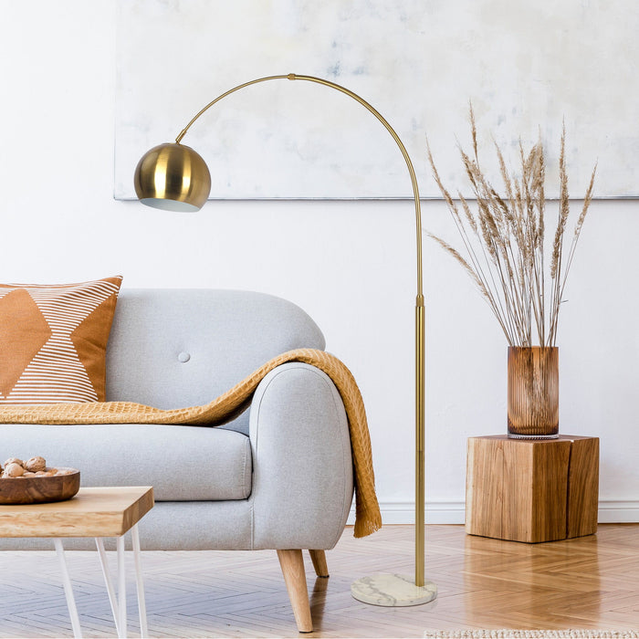 Oasis - Long Arm Gold Adjustable Floor Lamp With Round Marble Base - Gold / White Marble Ashcroft Furniture