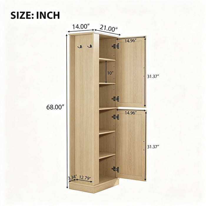 Tall Freestanding Bathroom Storage Cabinet With Adjustable Shelves And Side Hooks Hearth and Haven