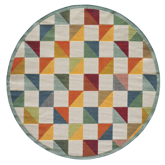 8' Round Round Geometric Stain Resistant Indoor / Outdoor Area Rug - Orange / Ivory