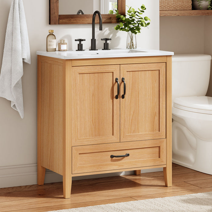 Elegant Fluted Bathroom Vanity With Sink, Soft Close Doors & Drawer Noble House