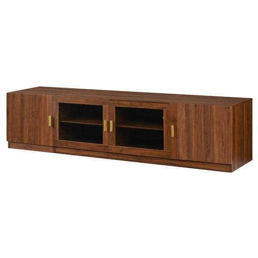 TV Stand, Media Console With Glass Doors And LED Lights, Adjustable Shelf Storage - Walnut Hearth and Haven