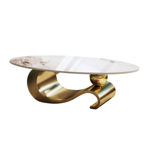 Oval Coffee Table For Living Room - Gold / White Home Essentials