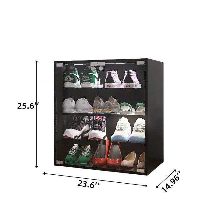 4 Layers Shoe Cabinet With Glass Door And Glass Layer Shoes Display Cabinet With LED Light Bluetooth Control - Black Daily Nest
