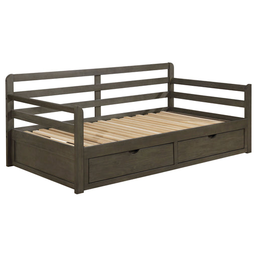 Twin Long 2 Drawer Daybed With Extendable Trundle, Storage Drawers, Fits Standard Mattress - Gray Furniture Max