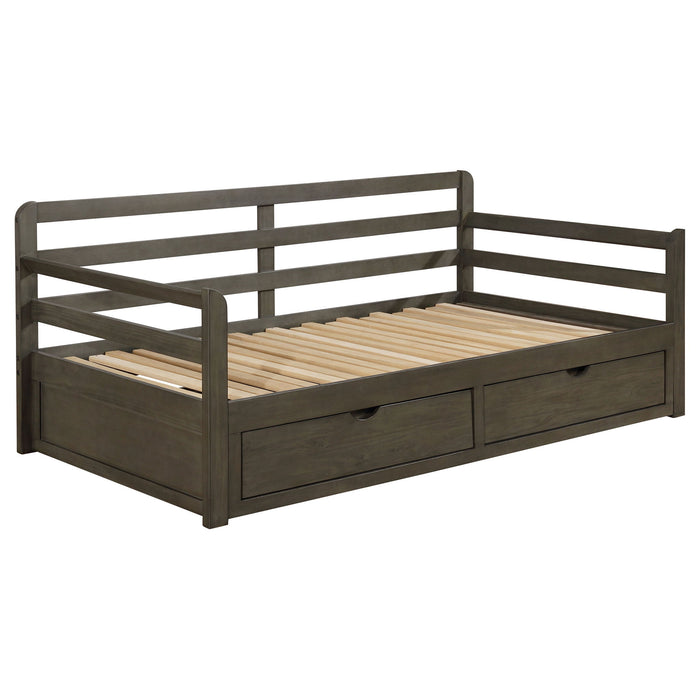Twin Long 2 Drawer Daybed With Extendable Trundle, Storage Drawers, Fits Standard Mattress - Gray Furniture Max