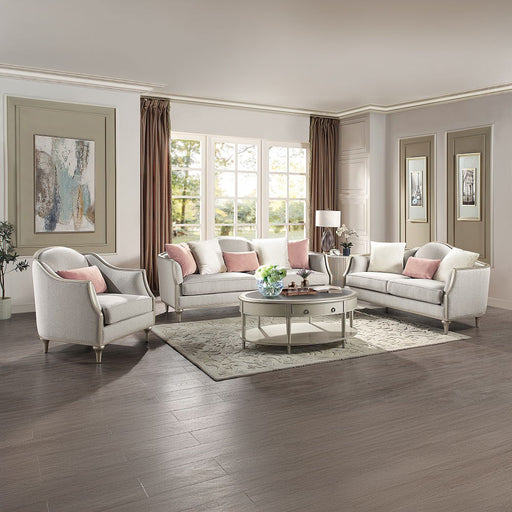 Kasa - Loveseat With 3 Pillows - Beige Linen & Champagne ACME