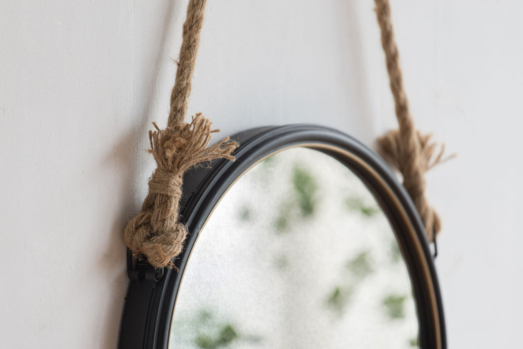 Handsome Cleveland Mirror With Rope Strap Contemporary Design Circle Mirror With Round Metal Frame For Wall Decor Daily Nest