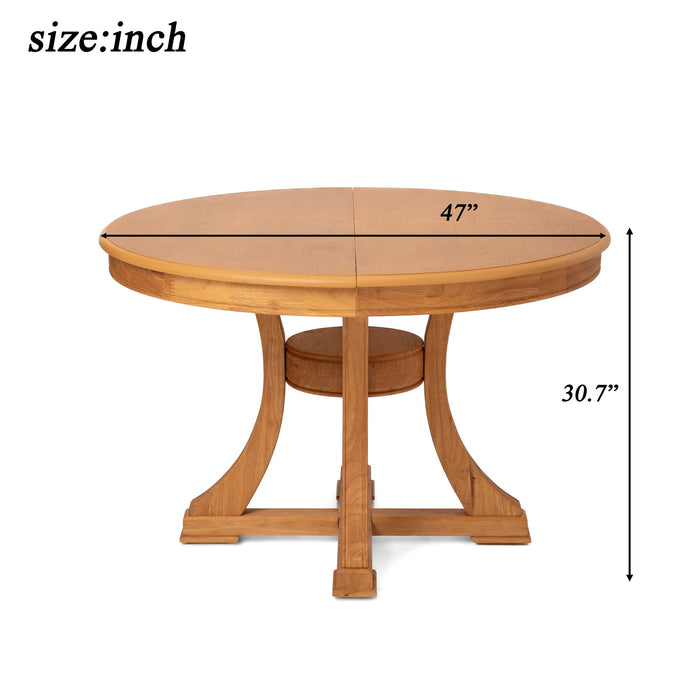 Extendable Round Dining Table, Adjustable Length, Construction With Space Saving Design - Natural Wood Home Essentials