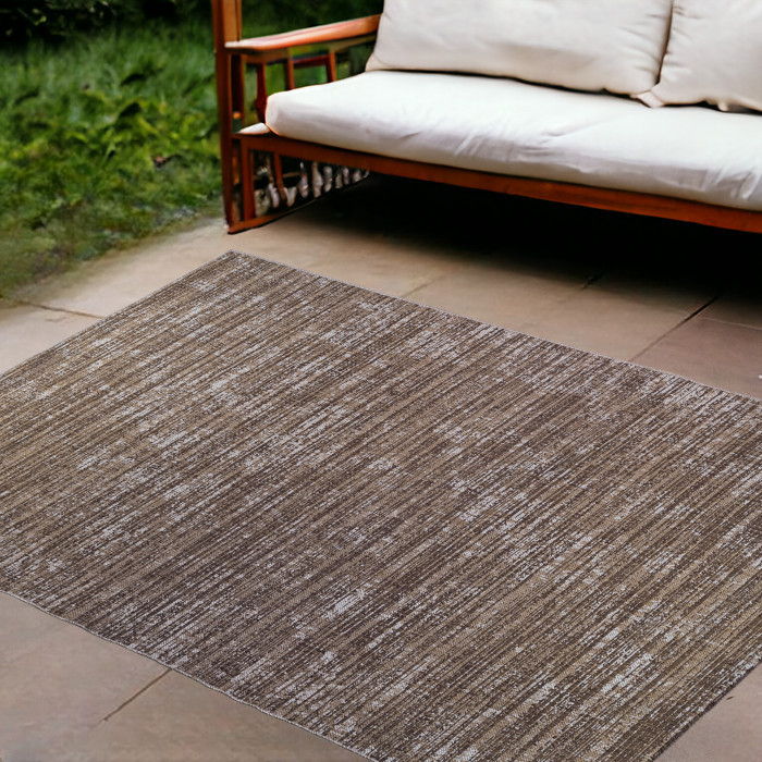 9' X 12' Striped Stain Resistant Indoor / Outdoor Area Rug - Brown / Ivory