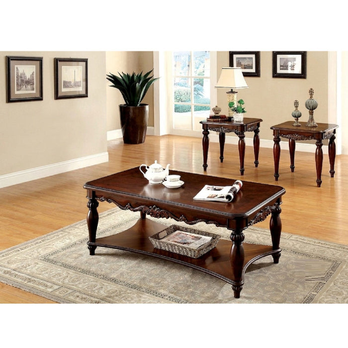 3 Piece Coffee Table With Open Shelf - Cherry Home Essentials