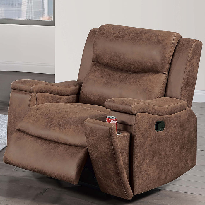 1 Piece Manual Recliner With Padded Seat And Backrest, Square Arms For Living Room - Walnut Home Essentials