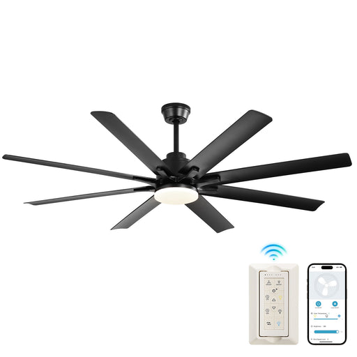 Smart Ceiling Fan With 8 Blades, Voice Remote Control, 6 Wind Speeds, Reversible DC Motor, 3 Color Lighting - Black Daily Nest