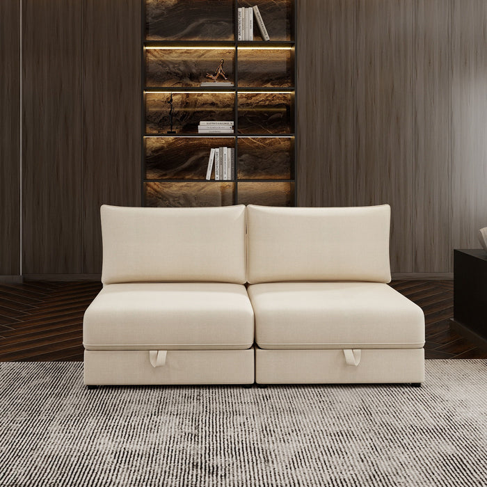 Modular Sectional Sofa With Storage, Convertible 2 Seater Sleeper Sofa - Beige Home Essentials