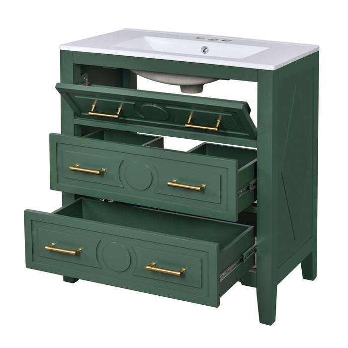 Retro Bathroom Vanity With Sink Combo, Free Standing Single Set With 3 Drawers Hearth and Haven